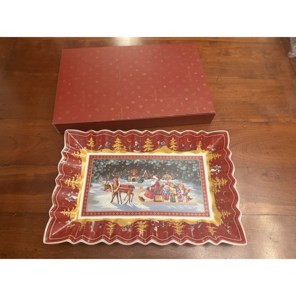 Villeroy & Boch Toy's Fantasy Rectangular Cake Plate Platter Santa Sleigh NIB - Picture 2 of 5